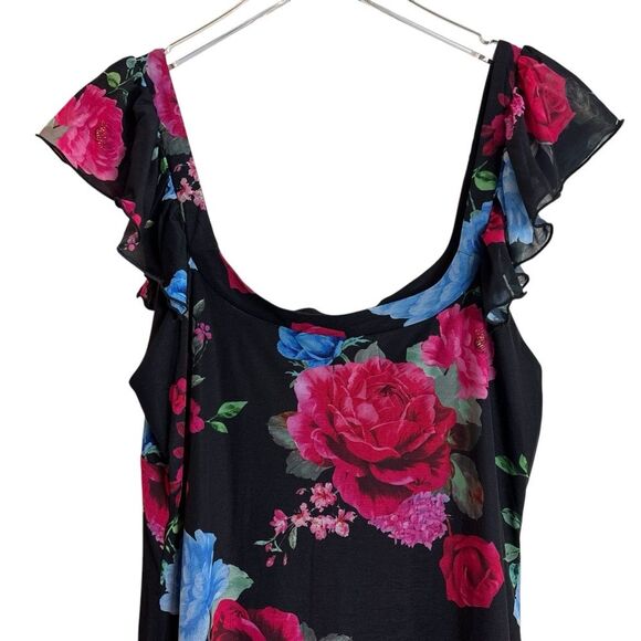 ASOS DESIGN Frilly Flutter Sleeve Dark Floral Whimsigoth Midi Maxi Dress Size 10 - Picture 6 of 12